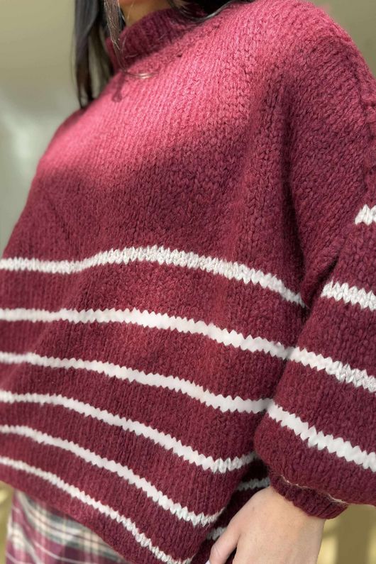 Big Softie Stripe Funnel Grunge Knit Burgundy
